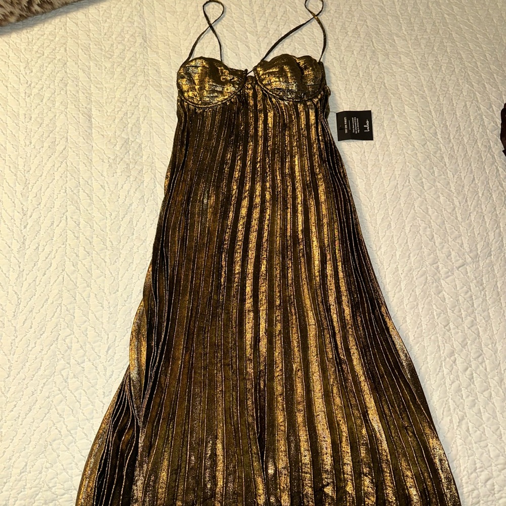 Gold and Black Pleated Dress